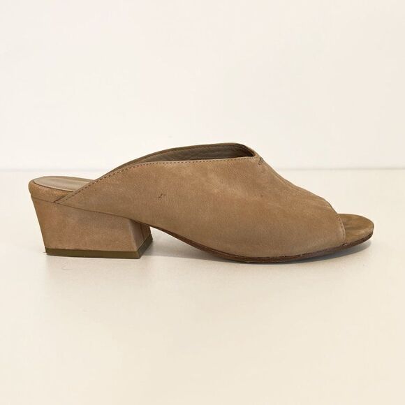 Eileen Fisher Katniss Tan Nubuck Leather Block Heel Slide Sandals - Picture 2 of 6